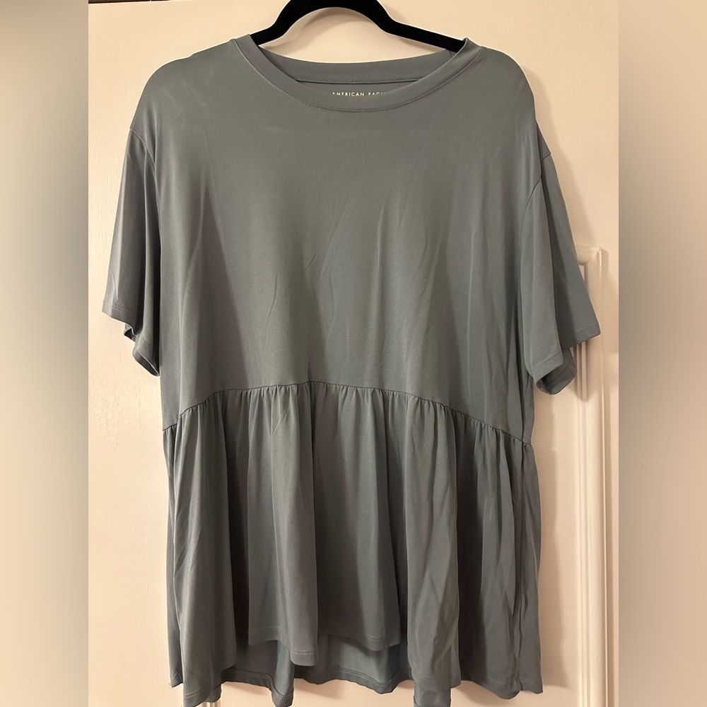 American Eagle Blue Ruffle Edge Blouse